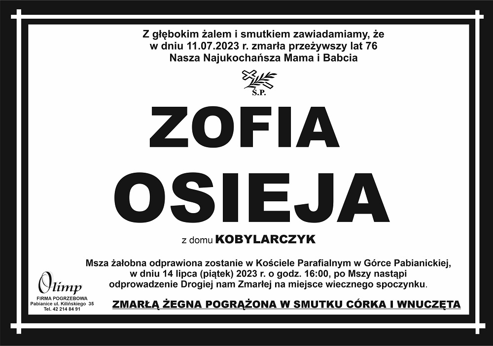 Nekrolog Zofia Osieja